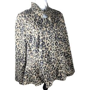 NWT Lane Bryant Leopard Print Collared Long Sleeves Zip Pleated Jacket 20 Cream
